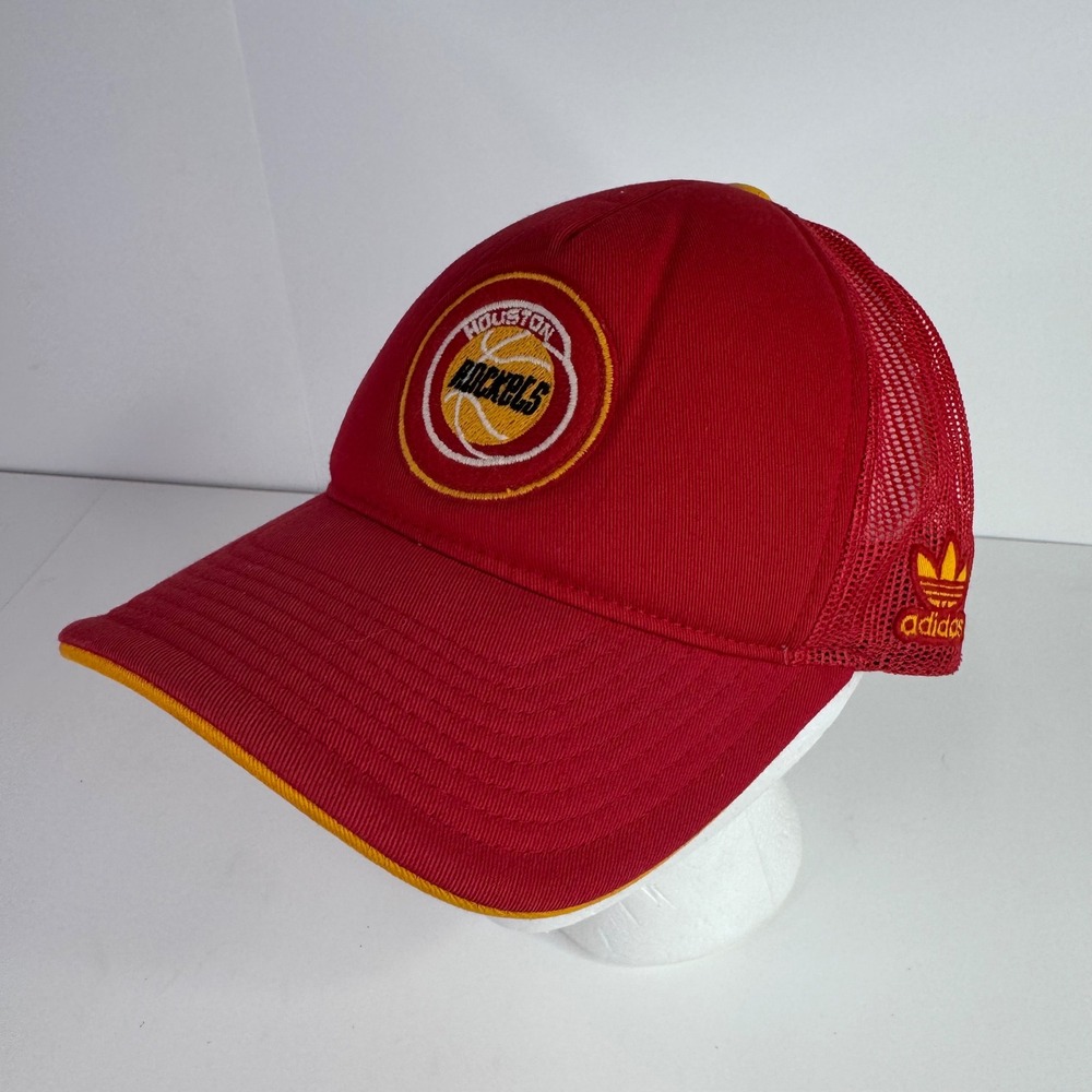 Adidas Houston Rockets Hat Mens OSFA Red‎ Yellow Trucker Snapback NBA Cap